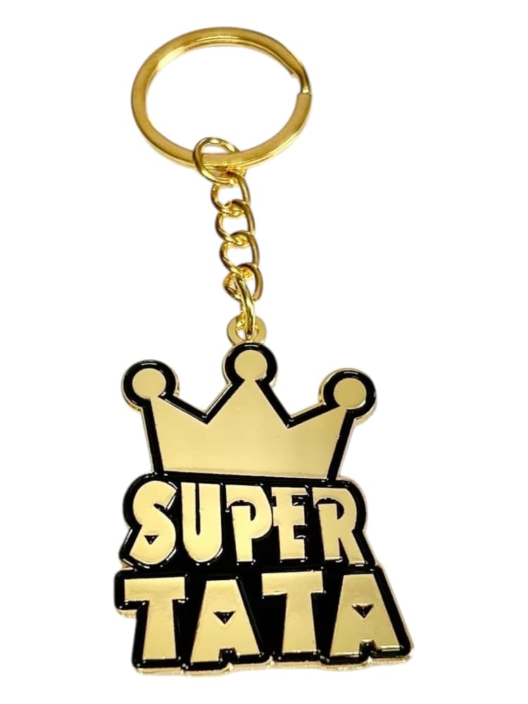 Złoty brelok do kluczy z napisem Super Tata